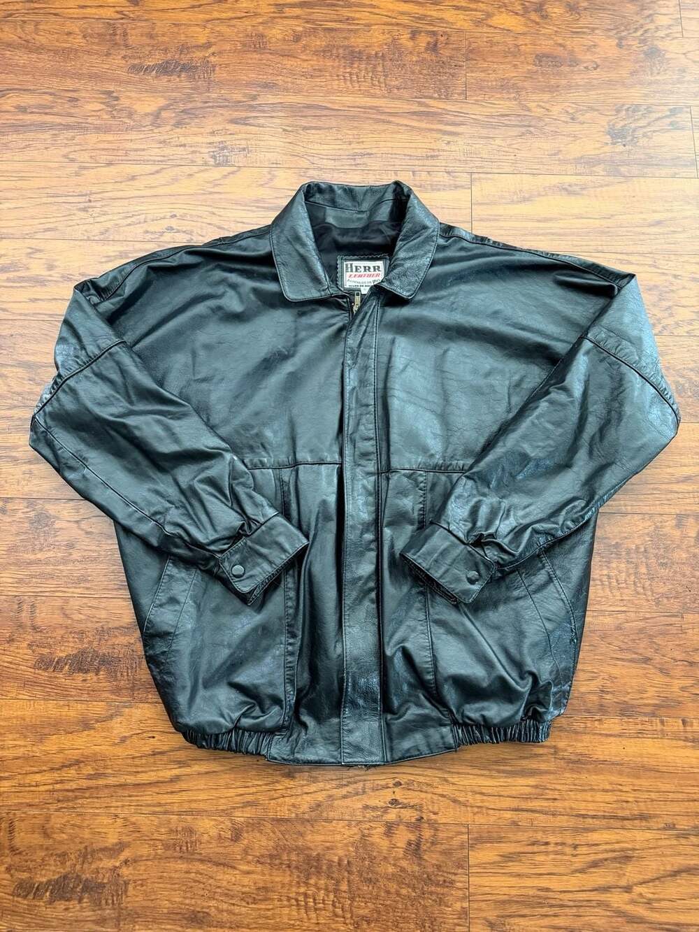 Herr Leather Vintage Black Leather Bomber Jacket Size 40
